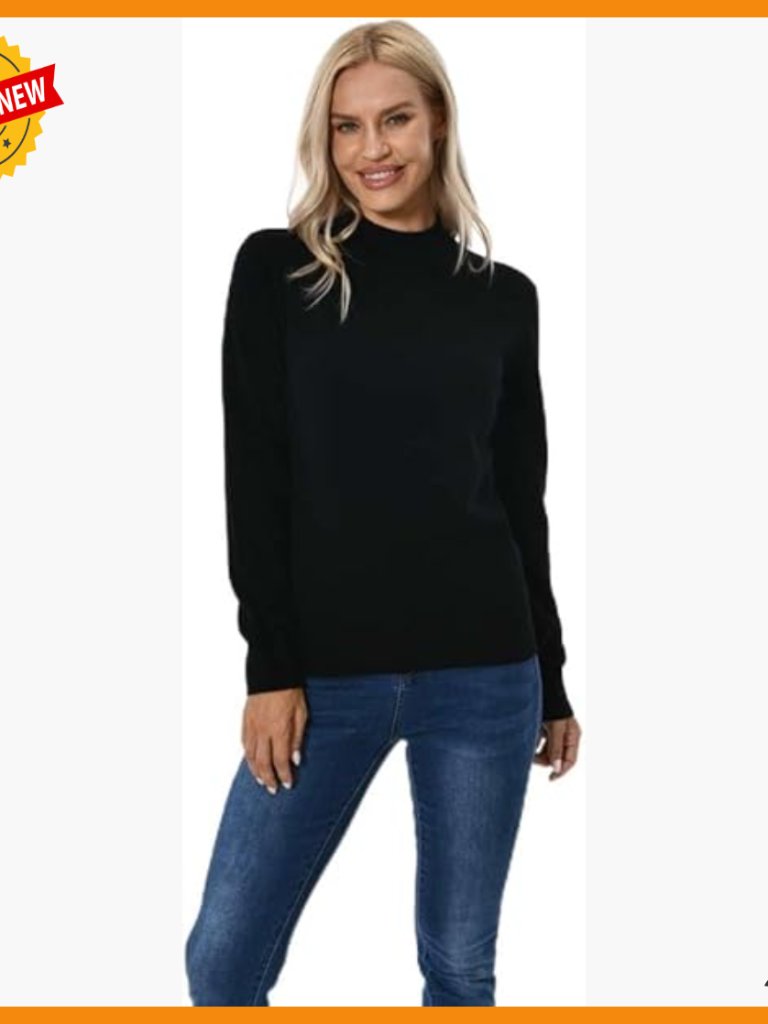 100% Pure Cashmere Mock Neck Pullover Sweater Long Sleeve Warm Cozy